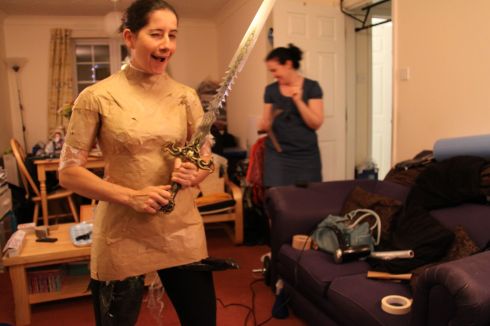 We decided Marion looked a bit like a warrior in her paper tape armour...so Marcus gave her a sword!